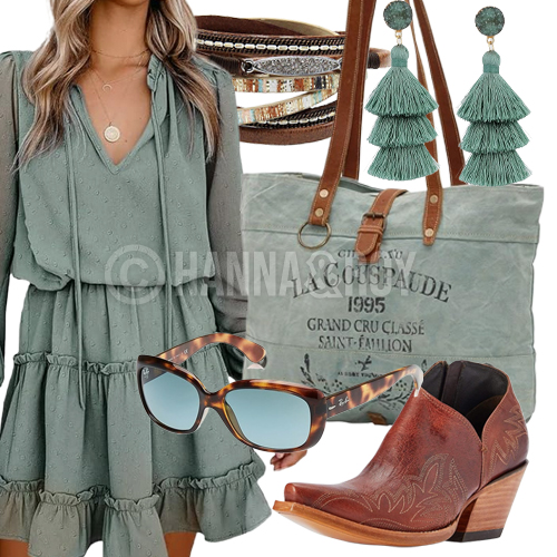Country outfit - rust brown and sage green - Hanna and Roy